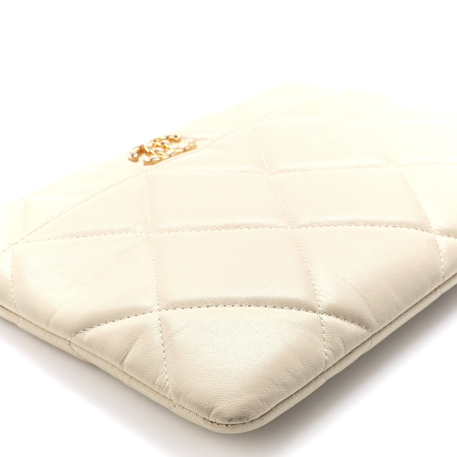 Chanel Shiny Goatskin Quilted Chanel 19 Pouch Beige 10 of 11