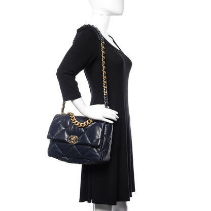 Chanel Goatskin Quilted Large 19 Flap Navy Blue 2 of 11