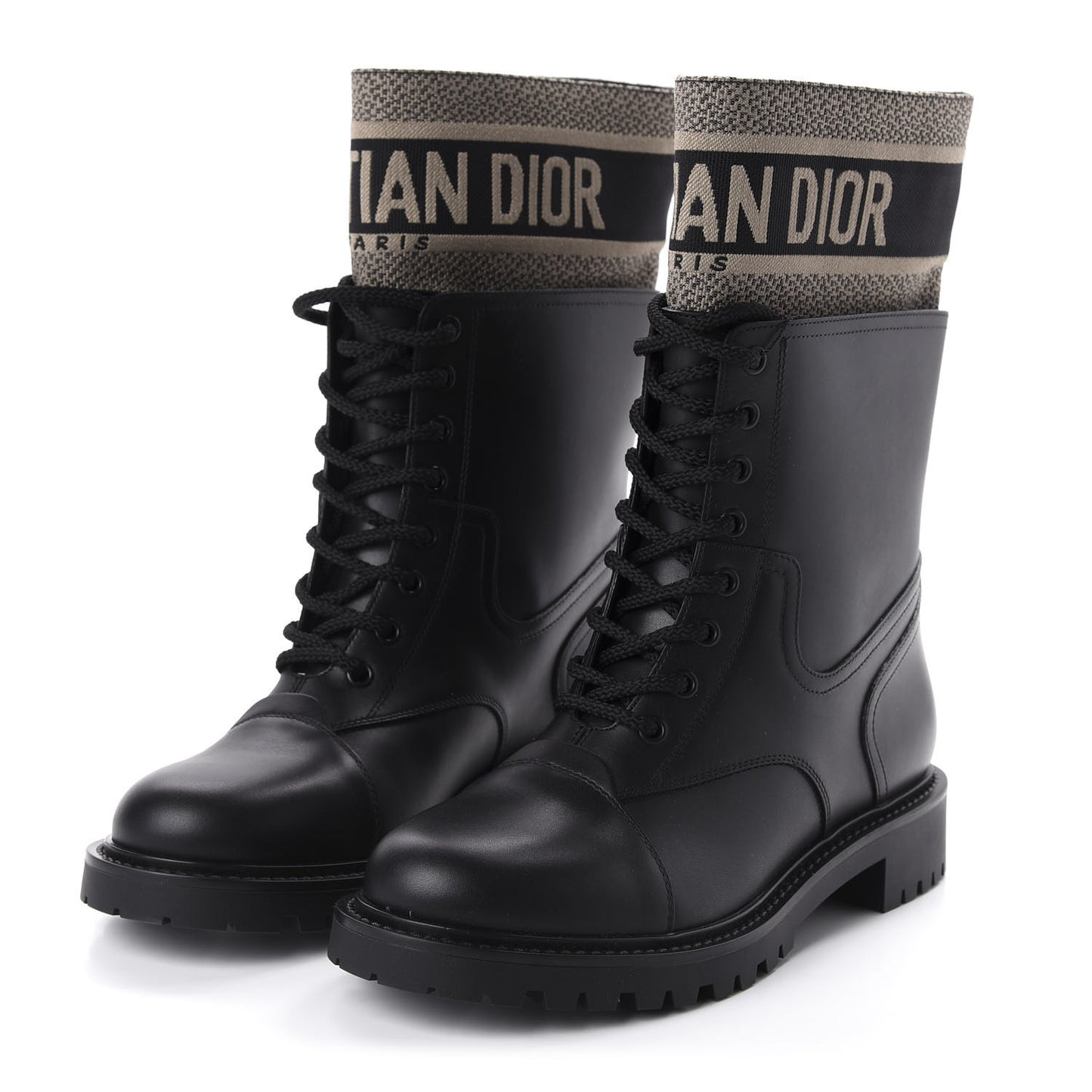 Calfskin Technical Fabric D-Major Ankle Boots 39 Black Taupe