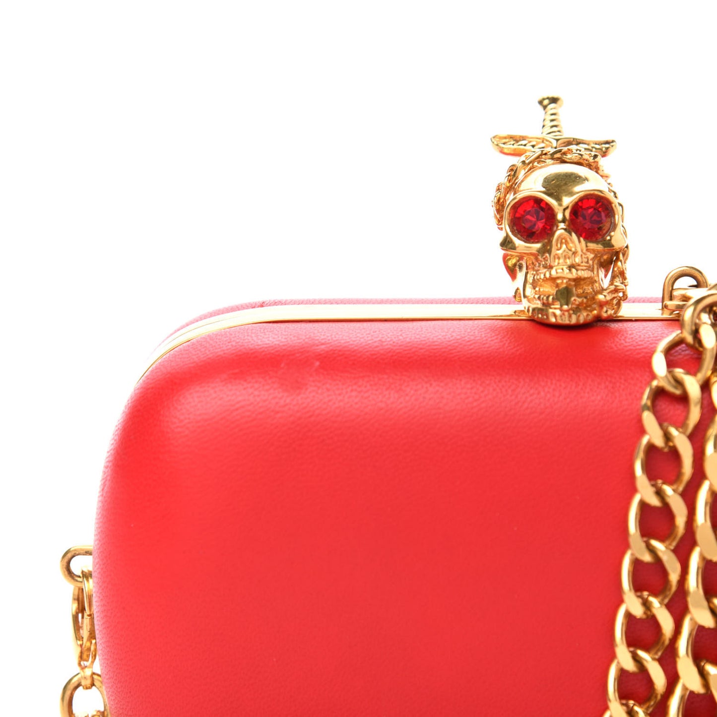 Calfskin Dagger Skull Box Clutch Red