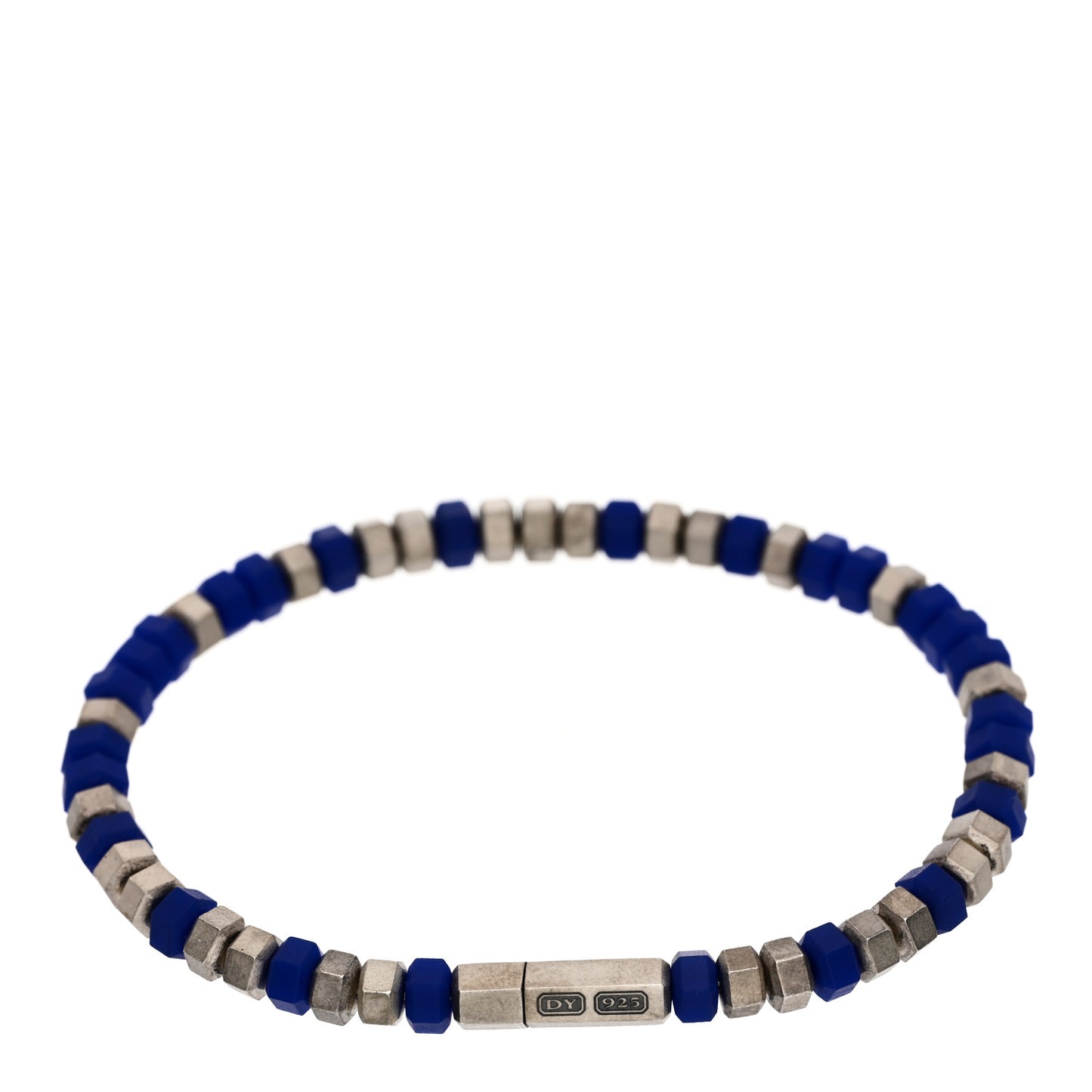 Sterling Silver Rubber Hex Bead Bracelet Blue