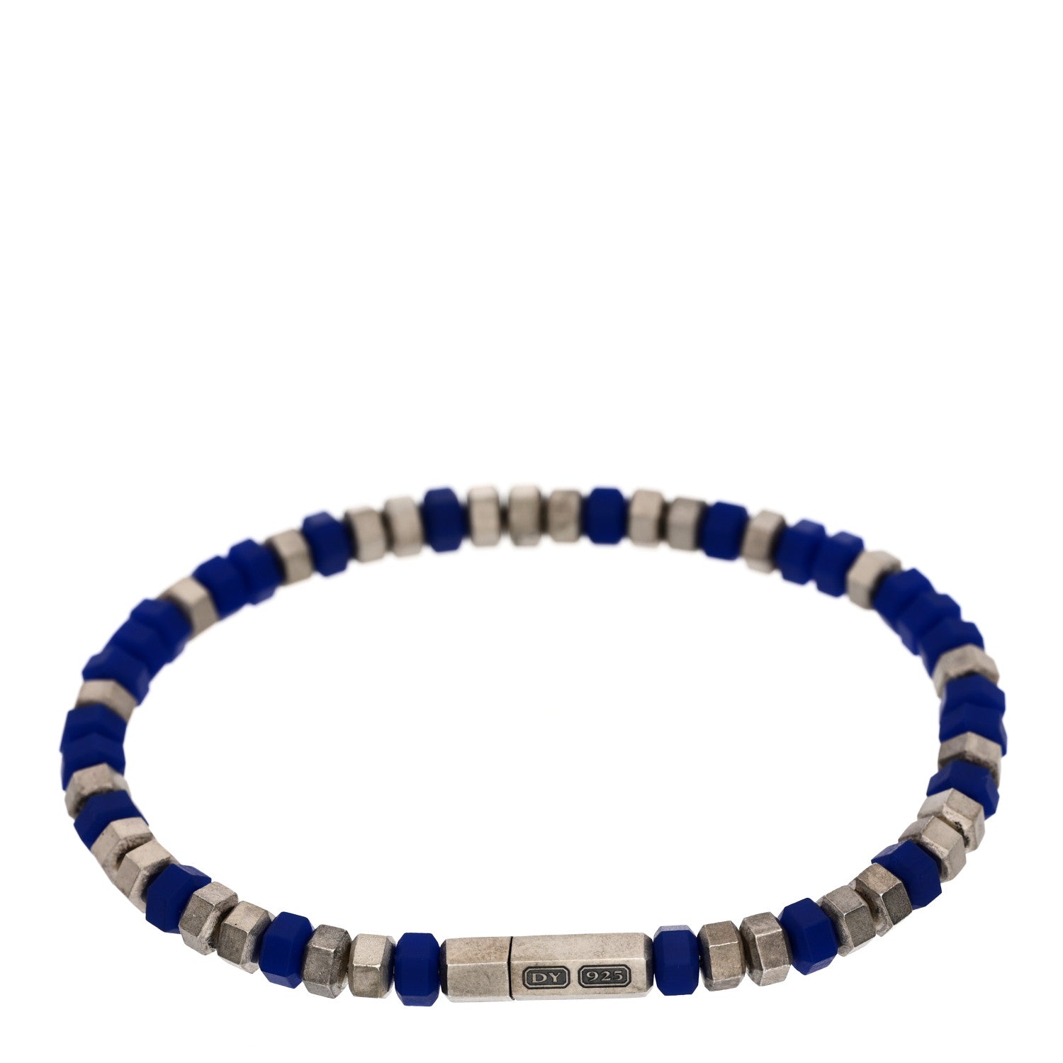 David Yurman Sterling Silver Rubber Hex Bead Bracelet Blue 2 of 3