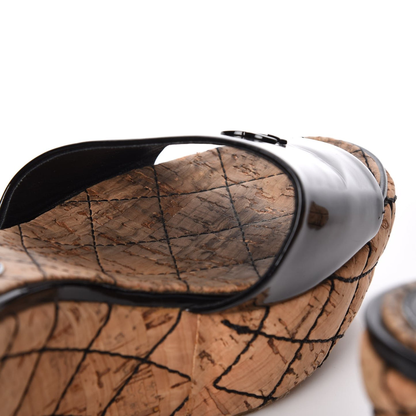 Patent Cork Quilted CC Wedge Mule Sandals 38 Black