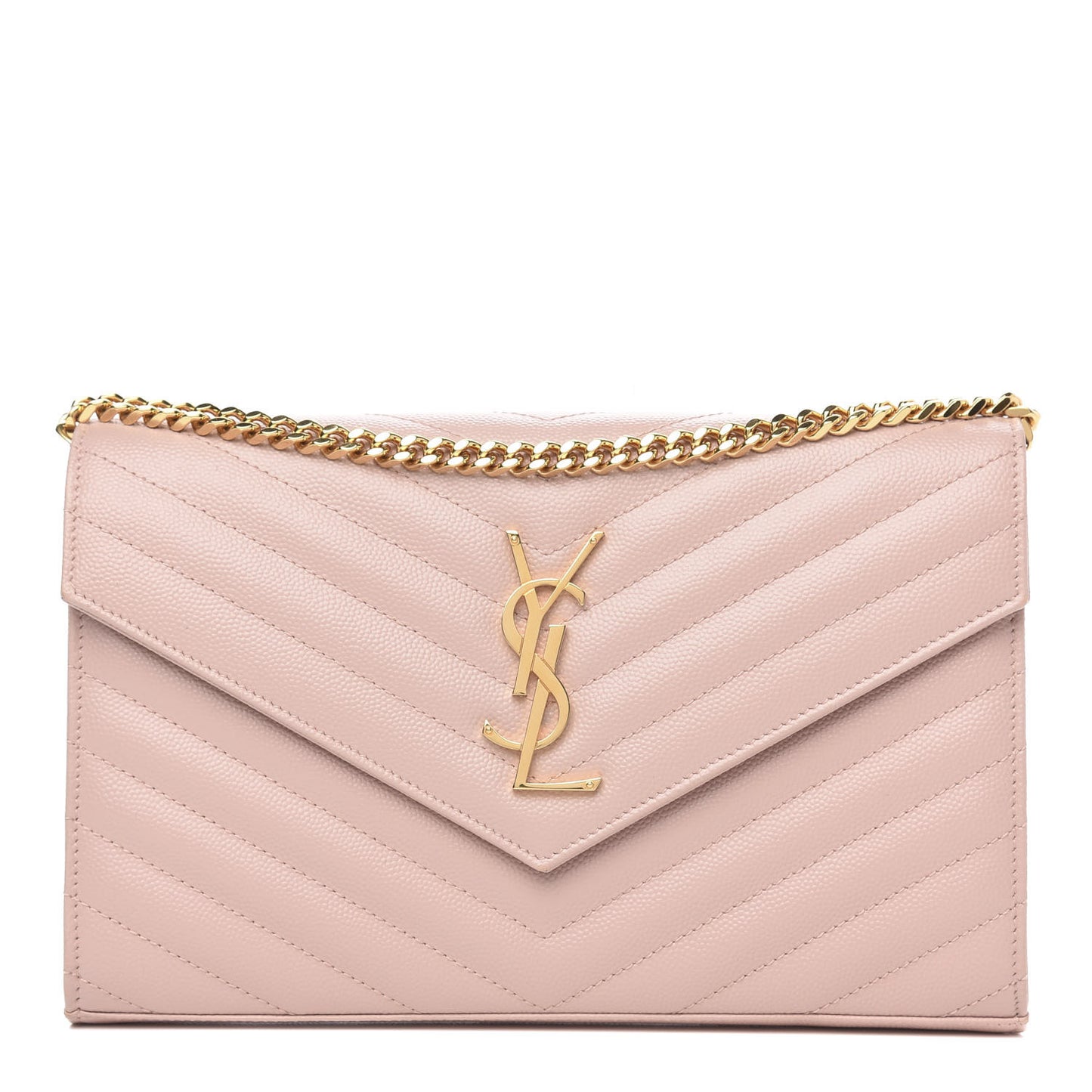 Grain De Poudre Matelasse Chevron Monogram Chain Wallet Pale Blush