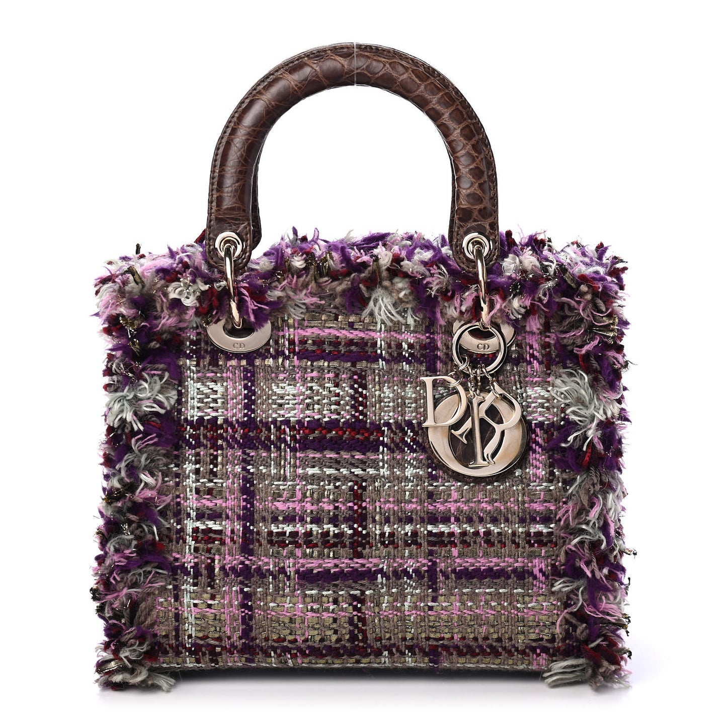 Tweed Fringe Medium Lady Dior Purple