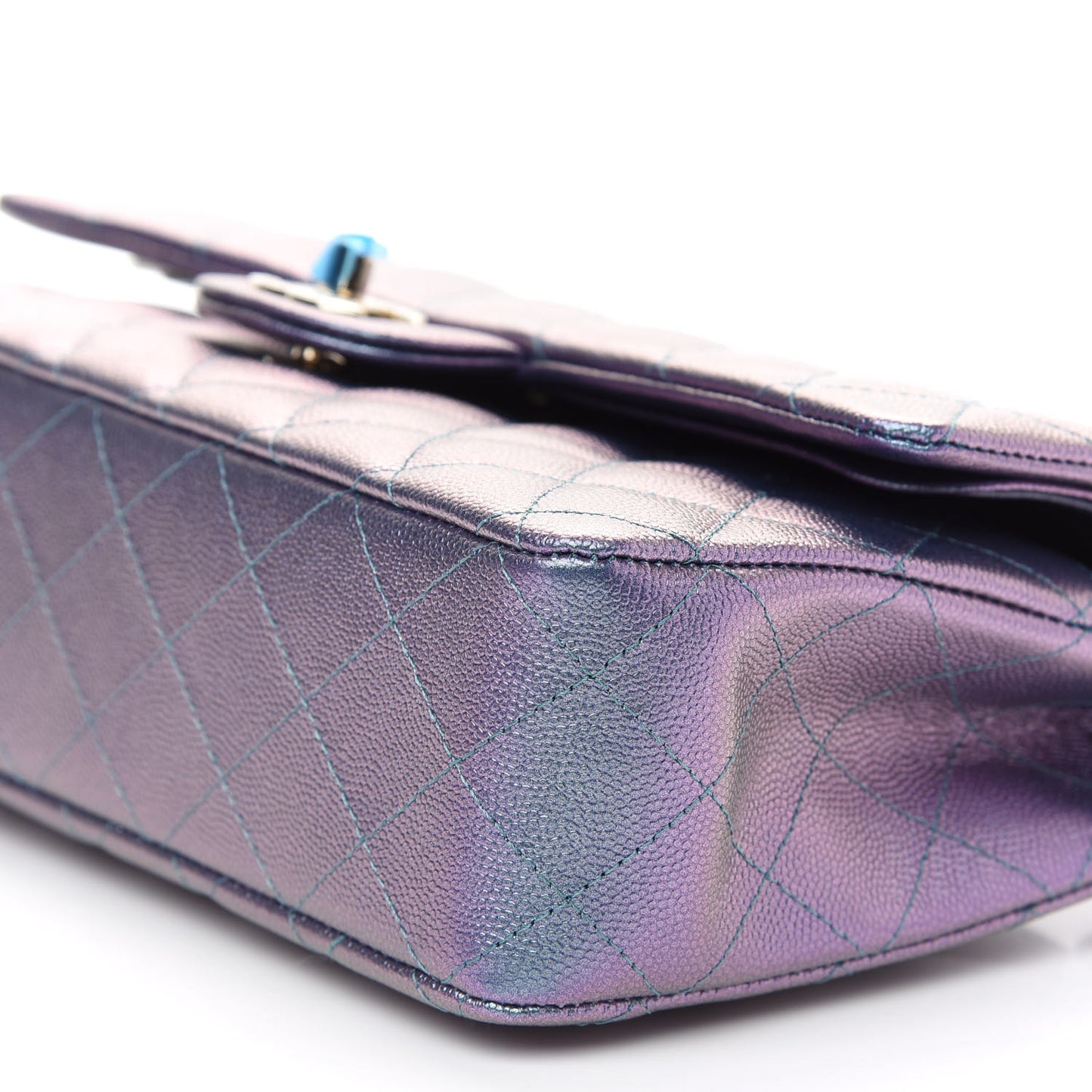 Iridescent Caviar Quilted Medium Double Flap Dark Blue