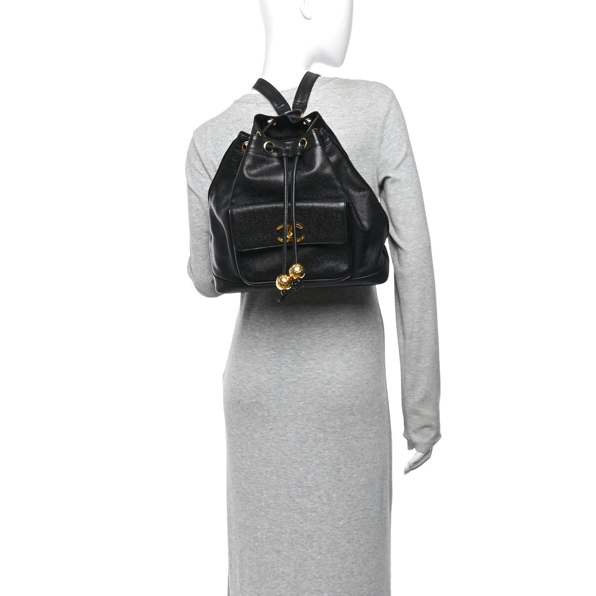 Caviar Drawstring Backpack Bag Black