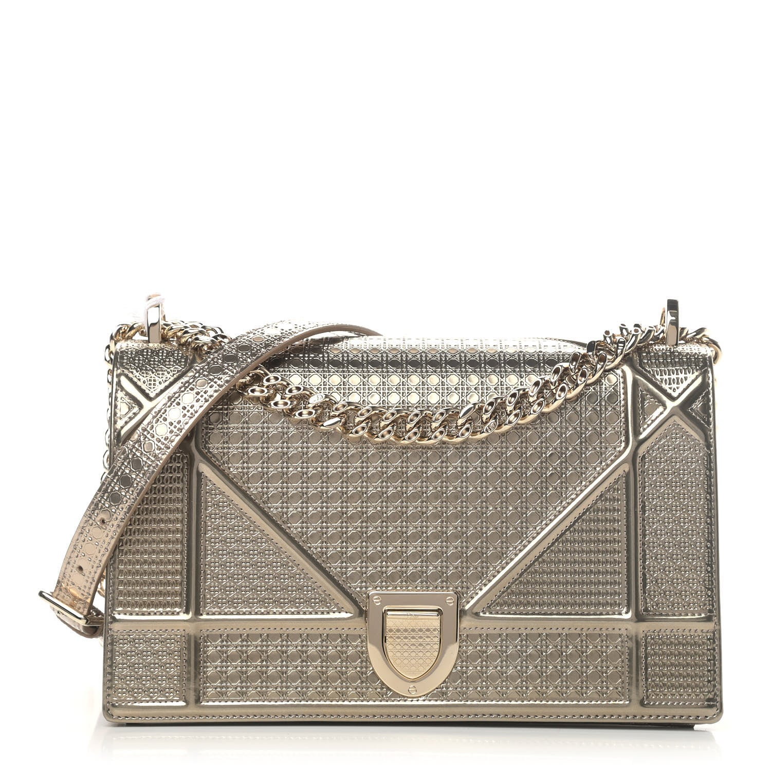 Christian Dior Metallic Patent Micro-Cannage Medium Diorama Flap Bag Gold 1 of 4