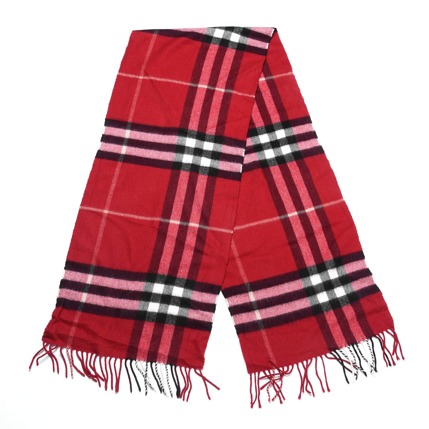 Cashmere Giant Check Fringe Scarf Military Red