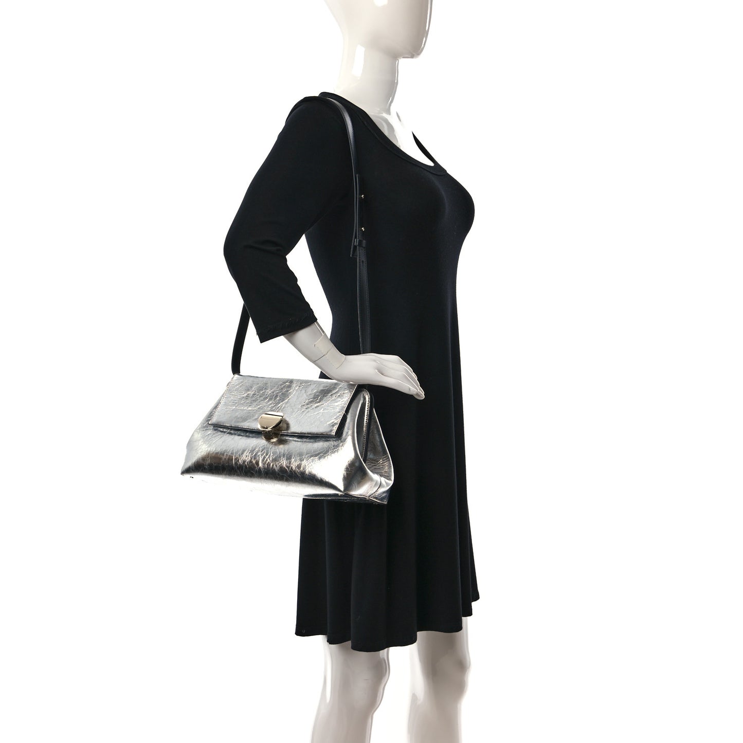 Metallic Calfskin Penelope Clutch Silver