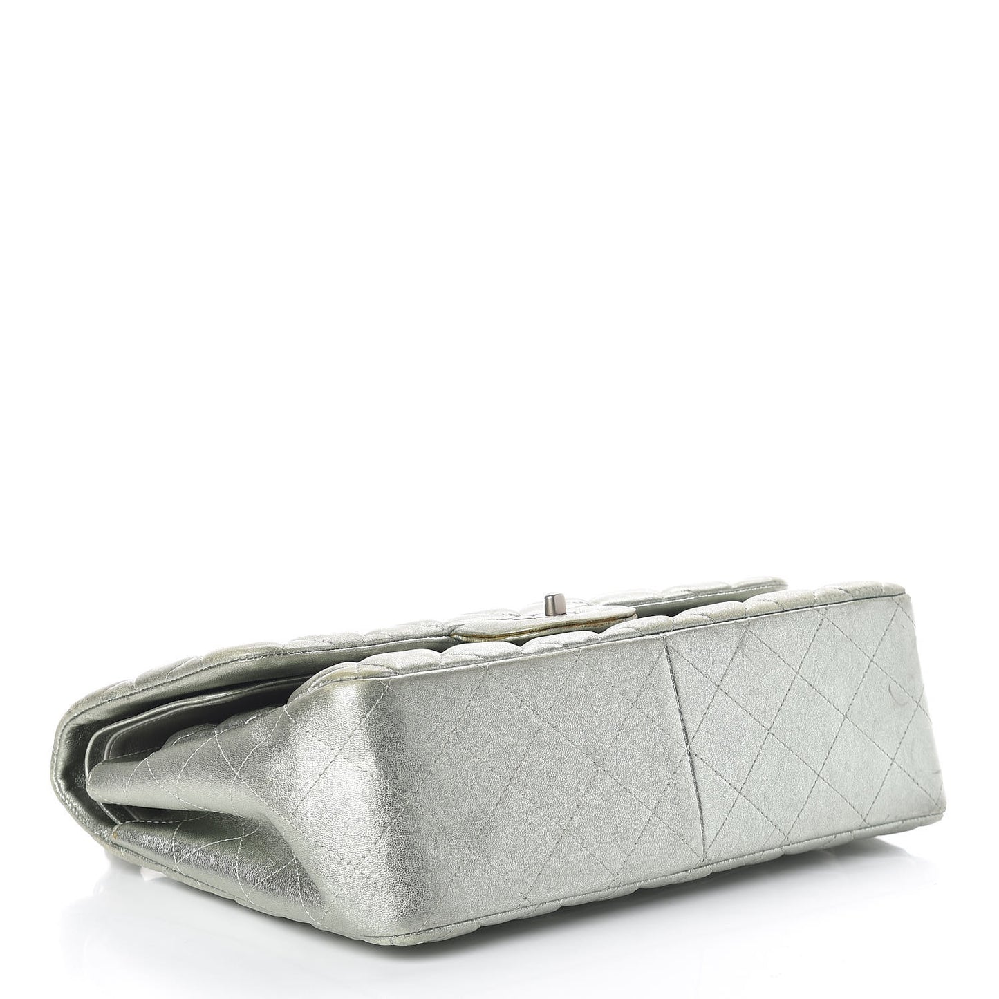 Metallic Lambskin Quilted Jumbo Double Flap Green