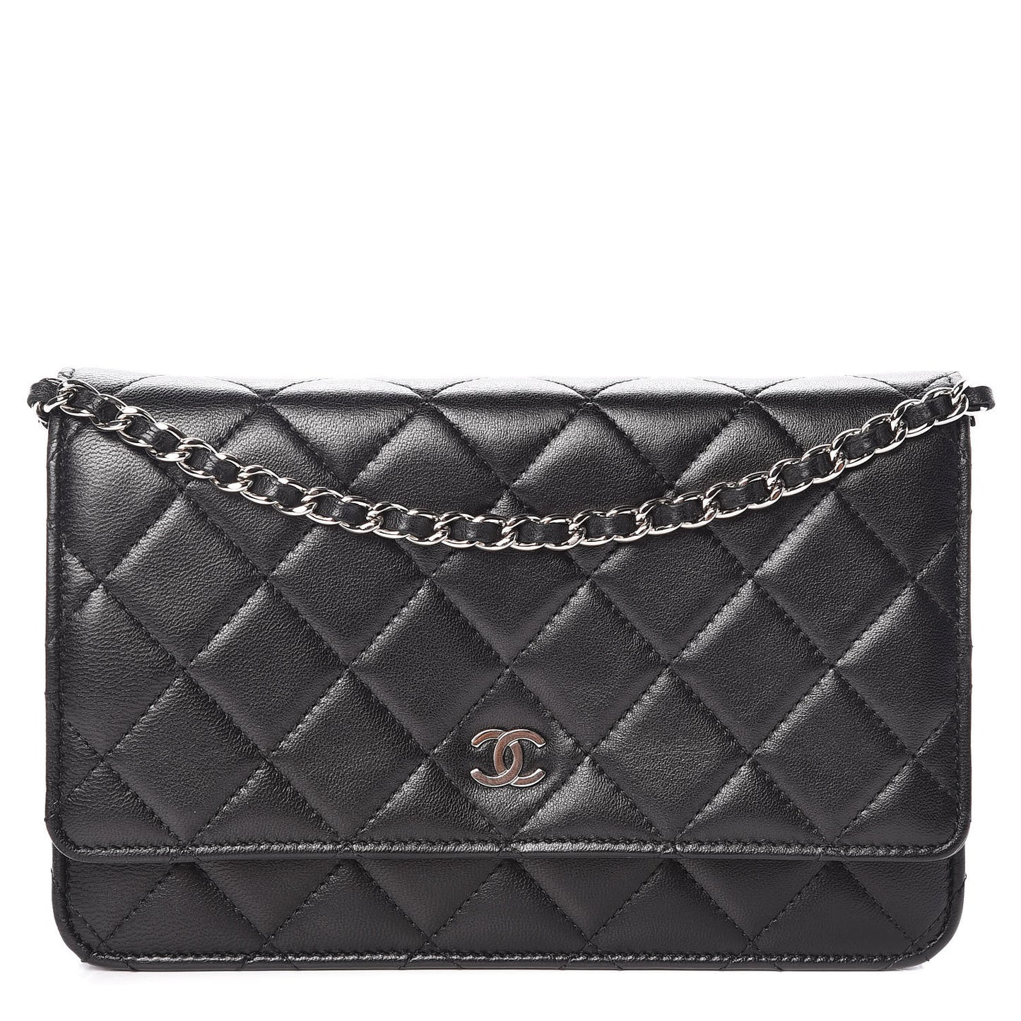 Lambskin Quilted Wallet On Chain WOC Black