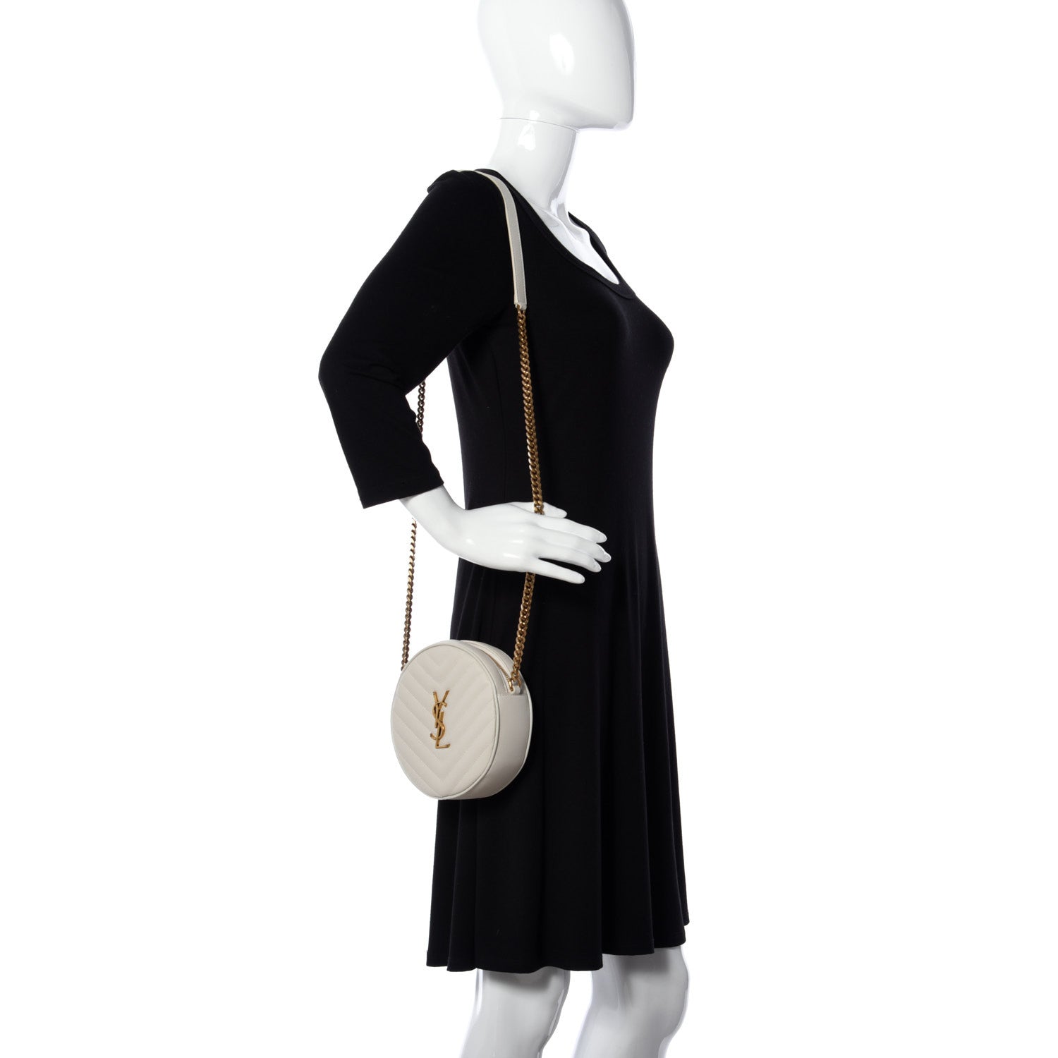 Saint Laurent Grain De Poudre Matelasse Chevron Quilted Round Vinyle Camera Bag Crema Soft 2 of 7