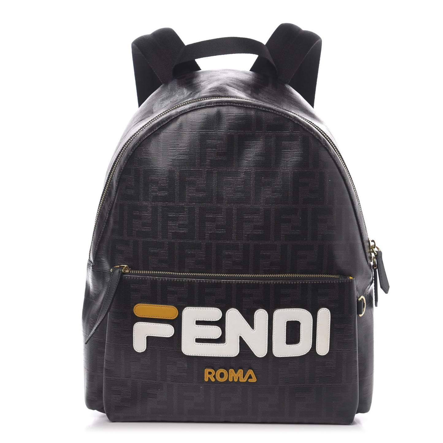 X FILA Glazed Fabric Vitello Century FF 1974 Mania Pouch Pocket Backpack Black White