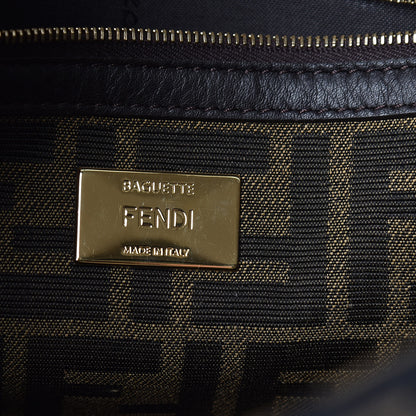 Fendi Fabric Jacquard FF 1974 Large Baguette Tobacco Moro Black 6 of 10