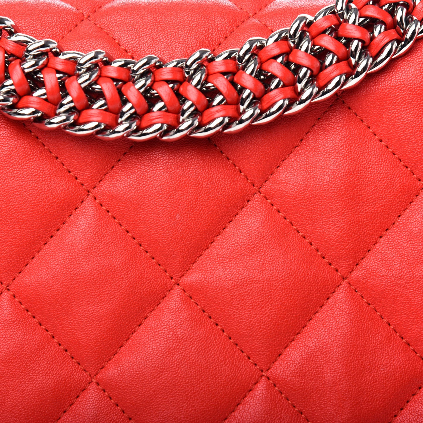 Washed Lambskin Quilted Maxi Chain Around Flap Red