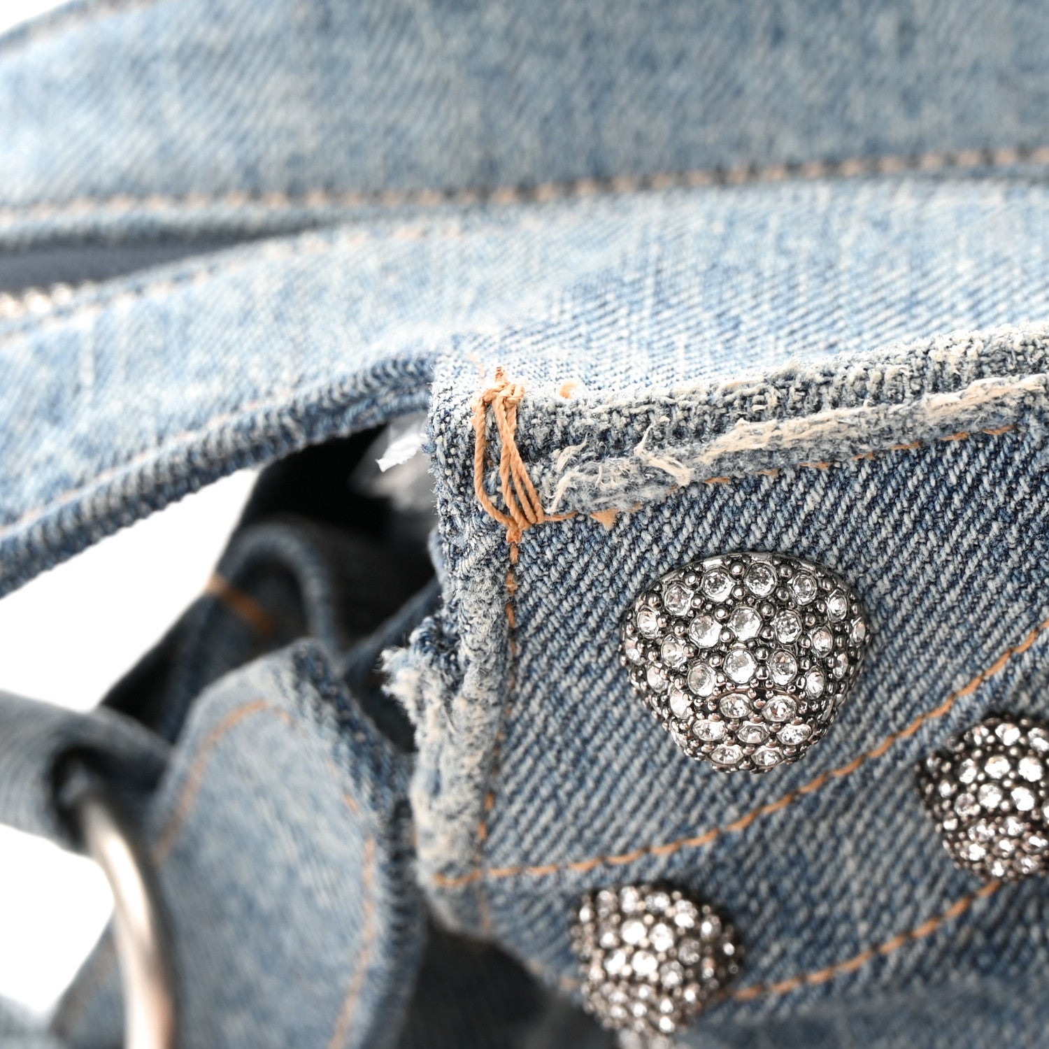 Balenciaga Washed Frayed Denim Crystal Neo Cagole City Handbag Blue 14 of 16