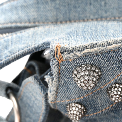 Balenciaga Washed Frayed Denim Crystal Neo Cagole City Handbag Blue 14 of 16