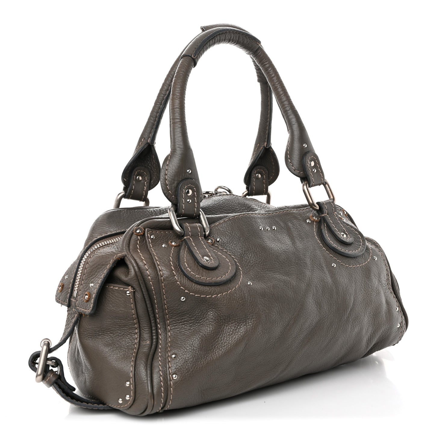 Calfskin Medium Paddington Satchel Gris Vert