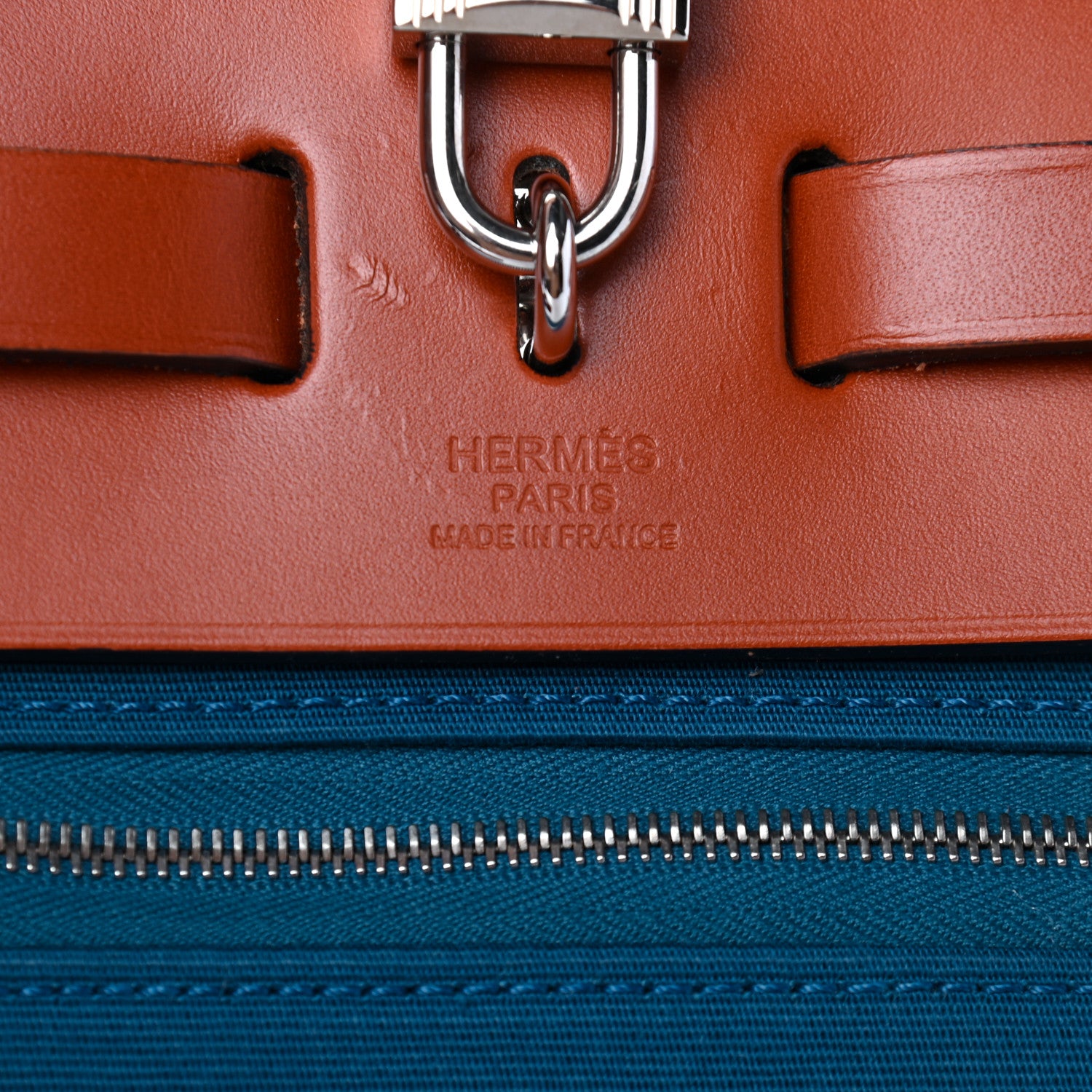 Hermes Military Toile Vache Hunter Herbag Zip Retourne 31 PM Bleu Outremer Cuivre 7 of 10