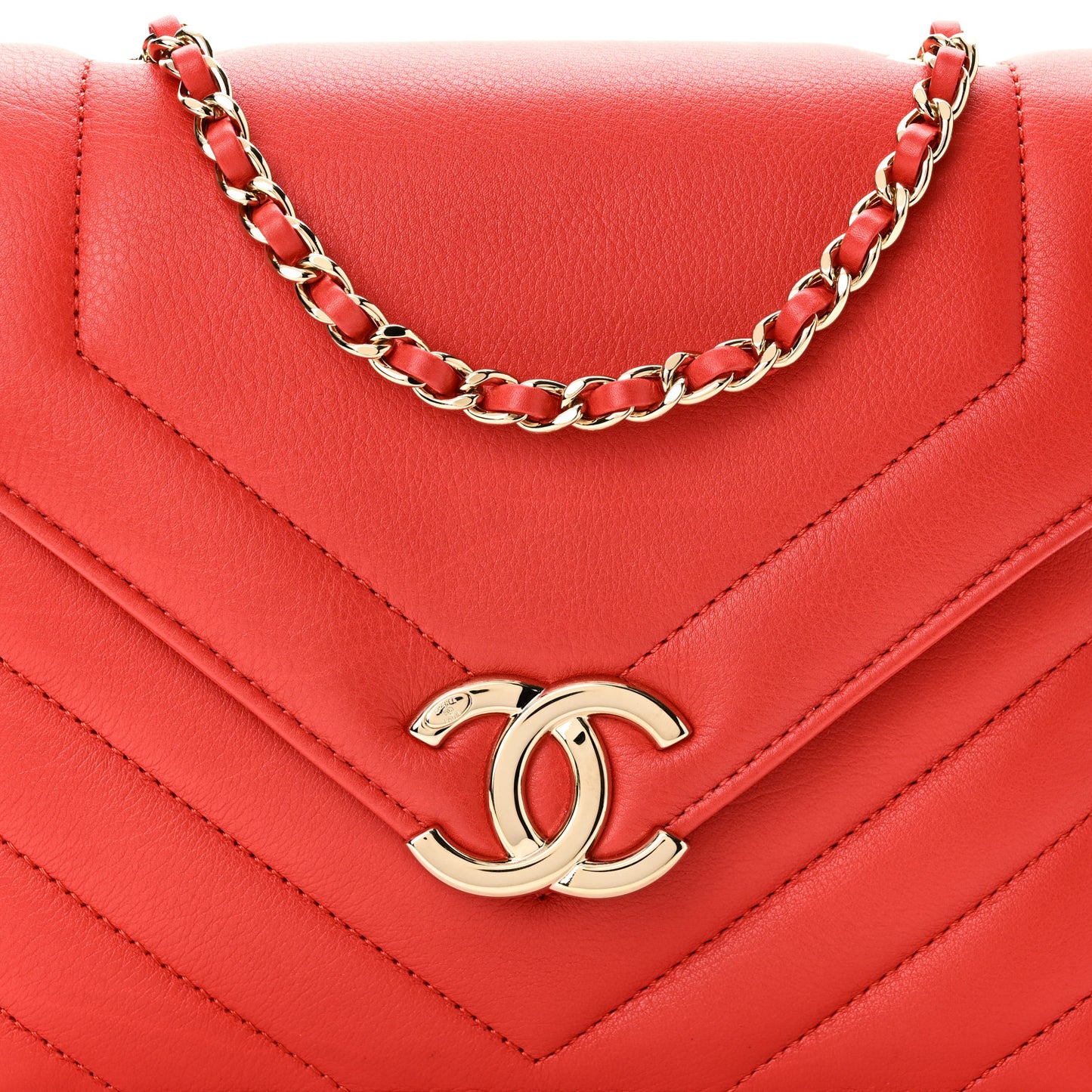 Calfskin Quilted Chevron Small Envelope Flap Red