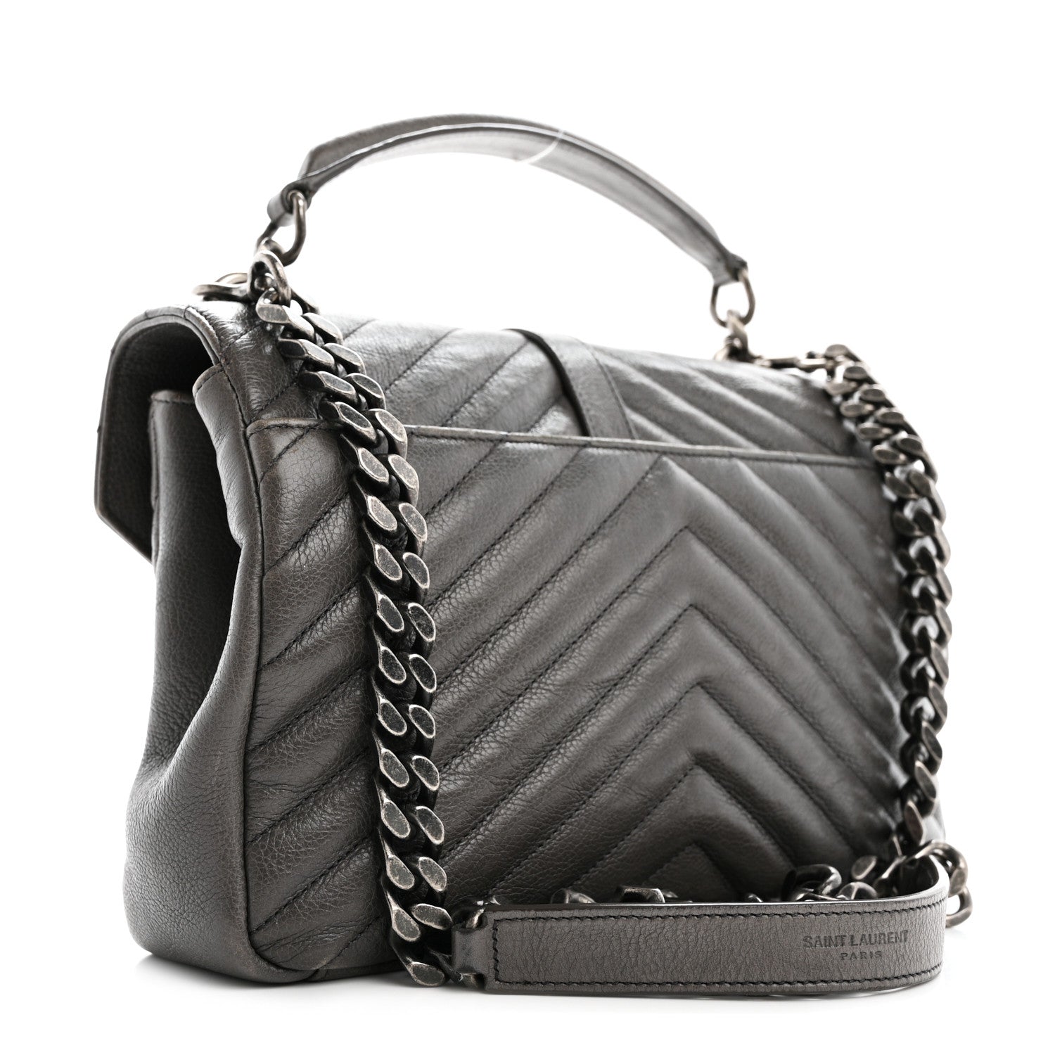 Saint Laurent Sheepskin Matelasse Chevron Monogram Medium College Bag Grey 3 of 17