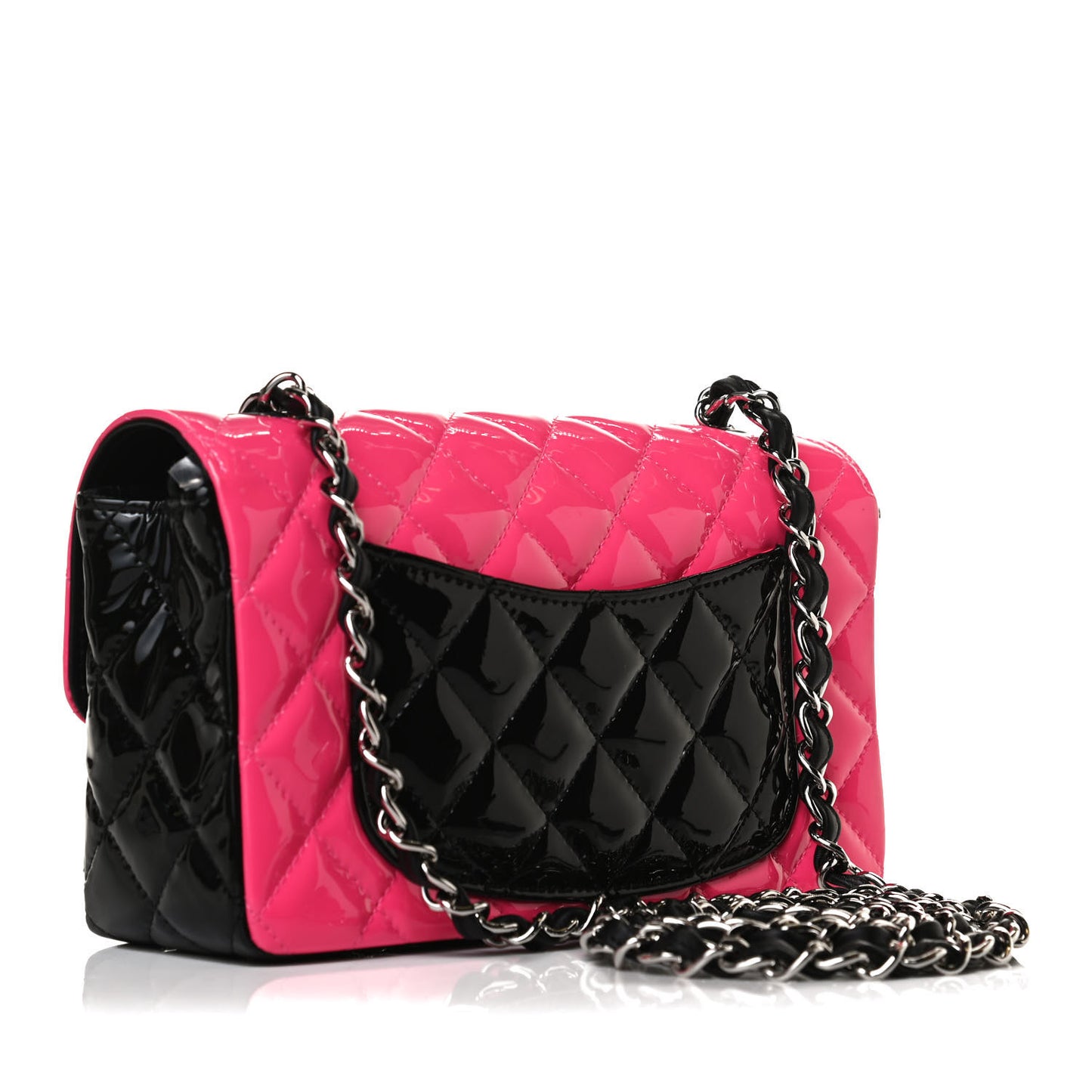 Patent Calfskin Quilted Bi-Color Mini Rectangular Flap Pink Black