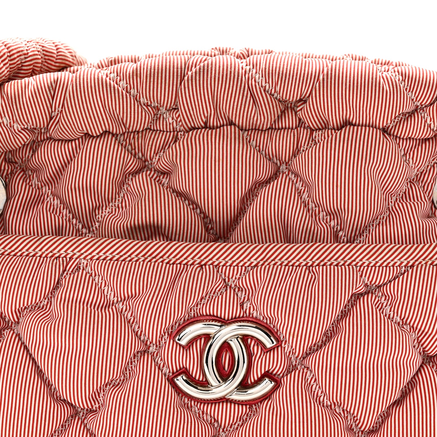 Chanel Nylon Bubble Quilt Shoulder Bag Red White 8 of 10