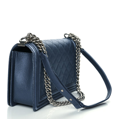 Chanel Perforated Lambskin Quilted New Medium Boy Flap Blue 3 of 18
