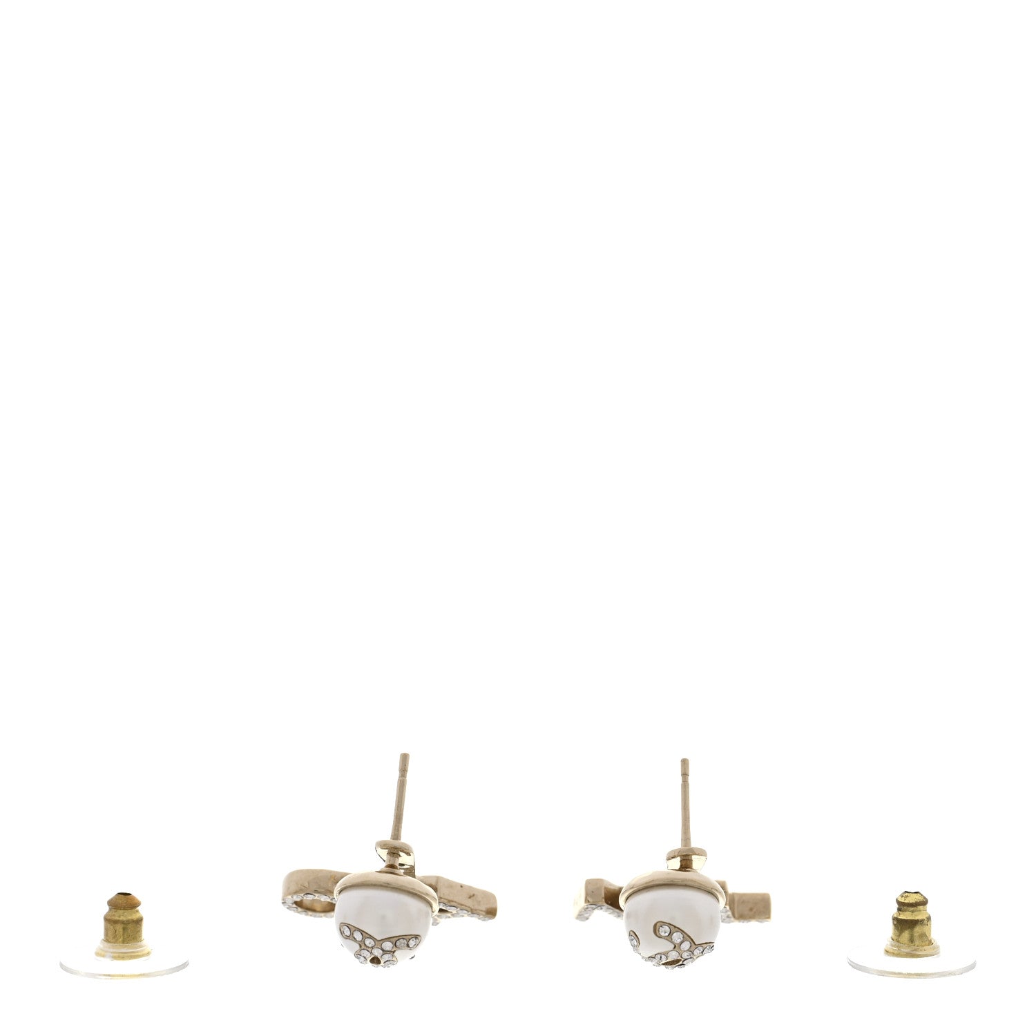 Chanel Crystal Pearl Cha-Nel Logo Earrings Gold 3 of 5