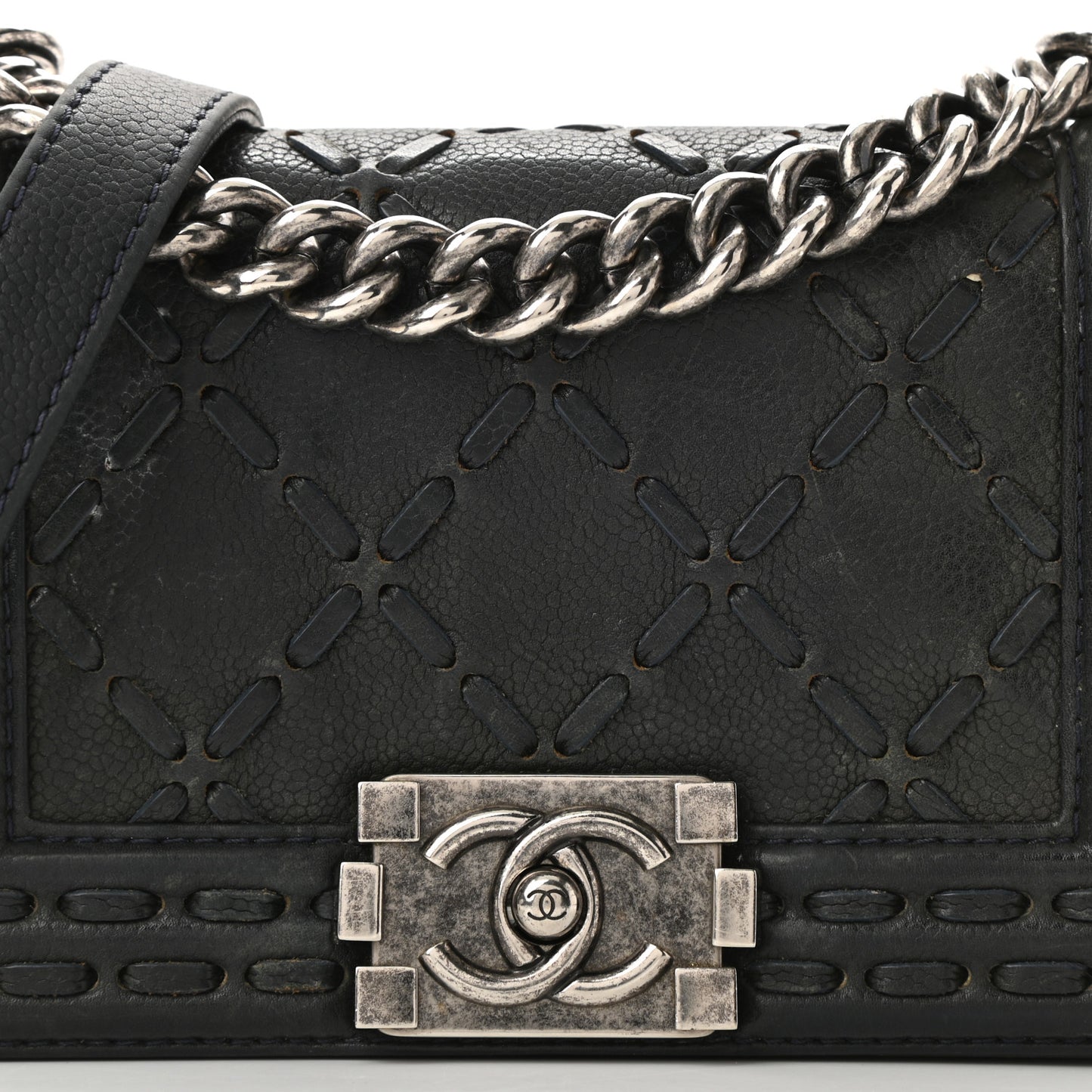 Caviar Stitched Small Boy Flap Dark Blue