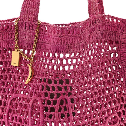 Chloe Raffia Summer Banana Tote Fuchsia Rose 7 of 9