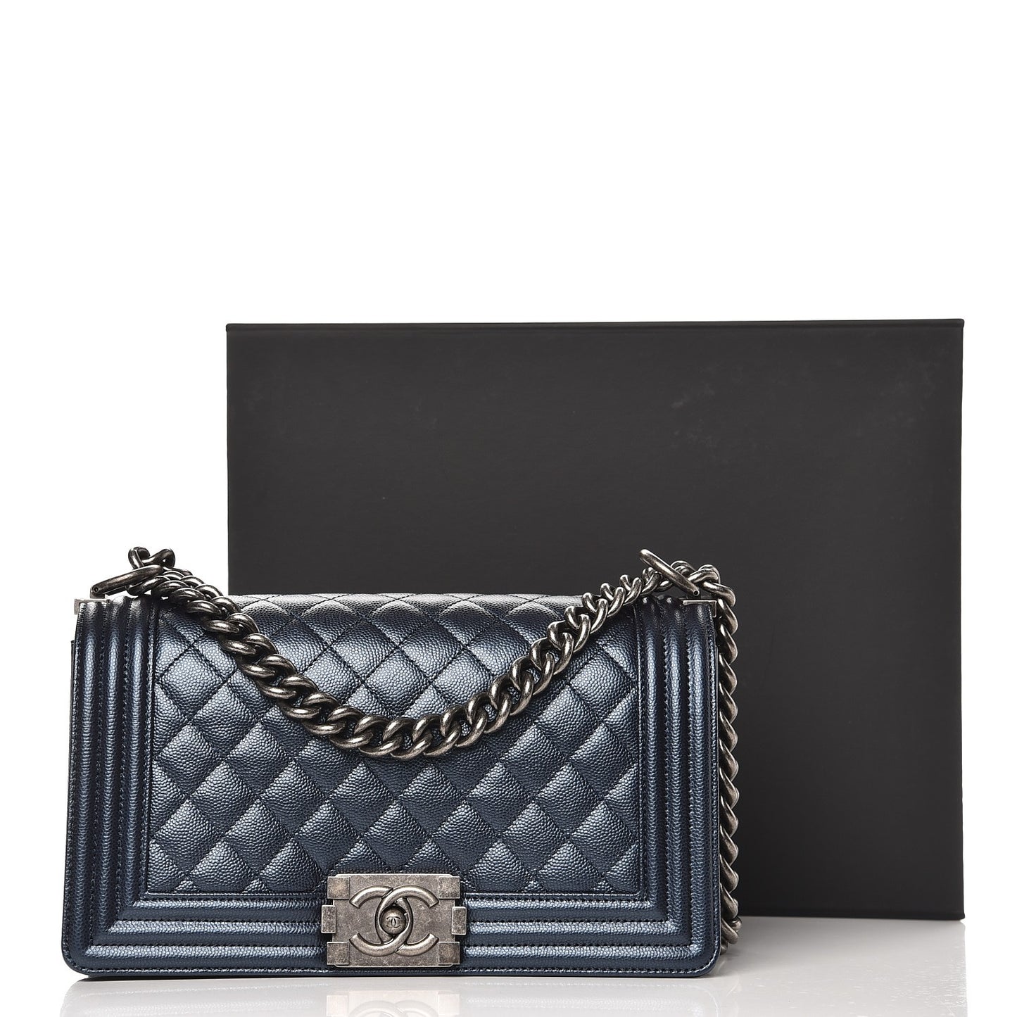 Metallic Caviar Quilted Medium Boy Flap Navy