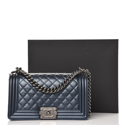 Chanel Metallic Caviar Quilted Medium Boy Flap Navy 9 of 9