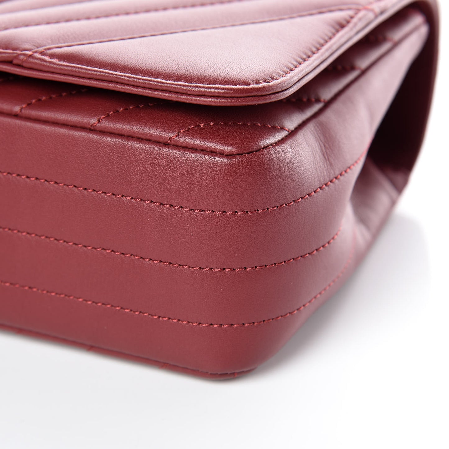 Calfskin Chevron Quilted Statement Flap Red