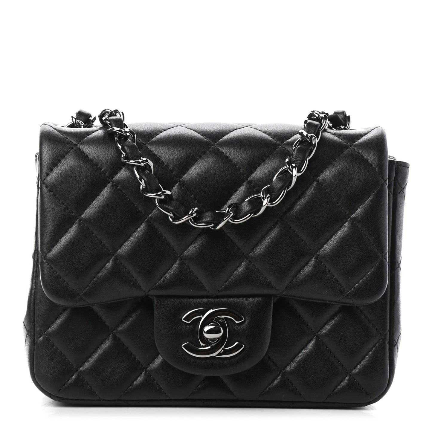 Lambskin Quilted Mini Square Flap Black