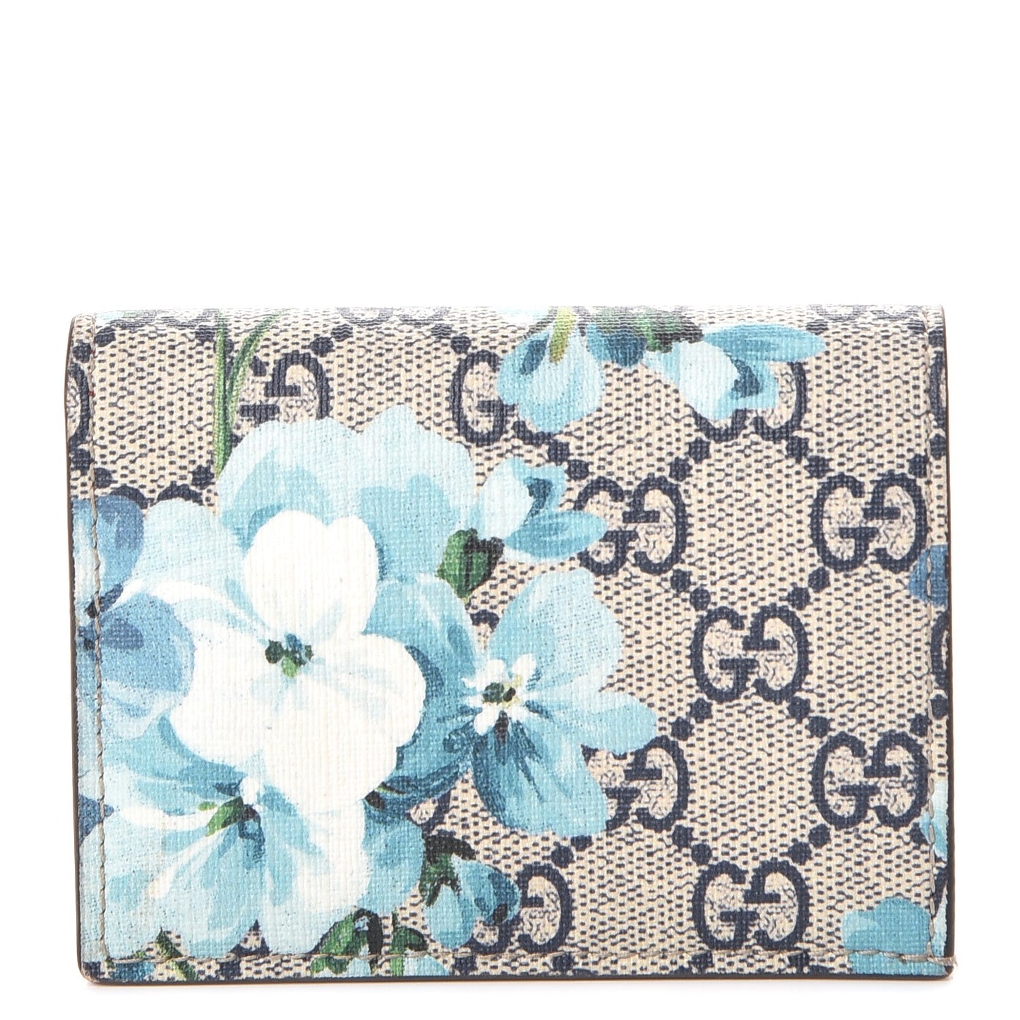 GG Supreme Monogram Blooms Card Case Beige Blue Navy Hibiscus Red