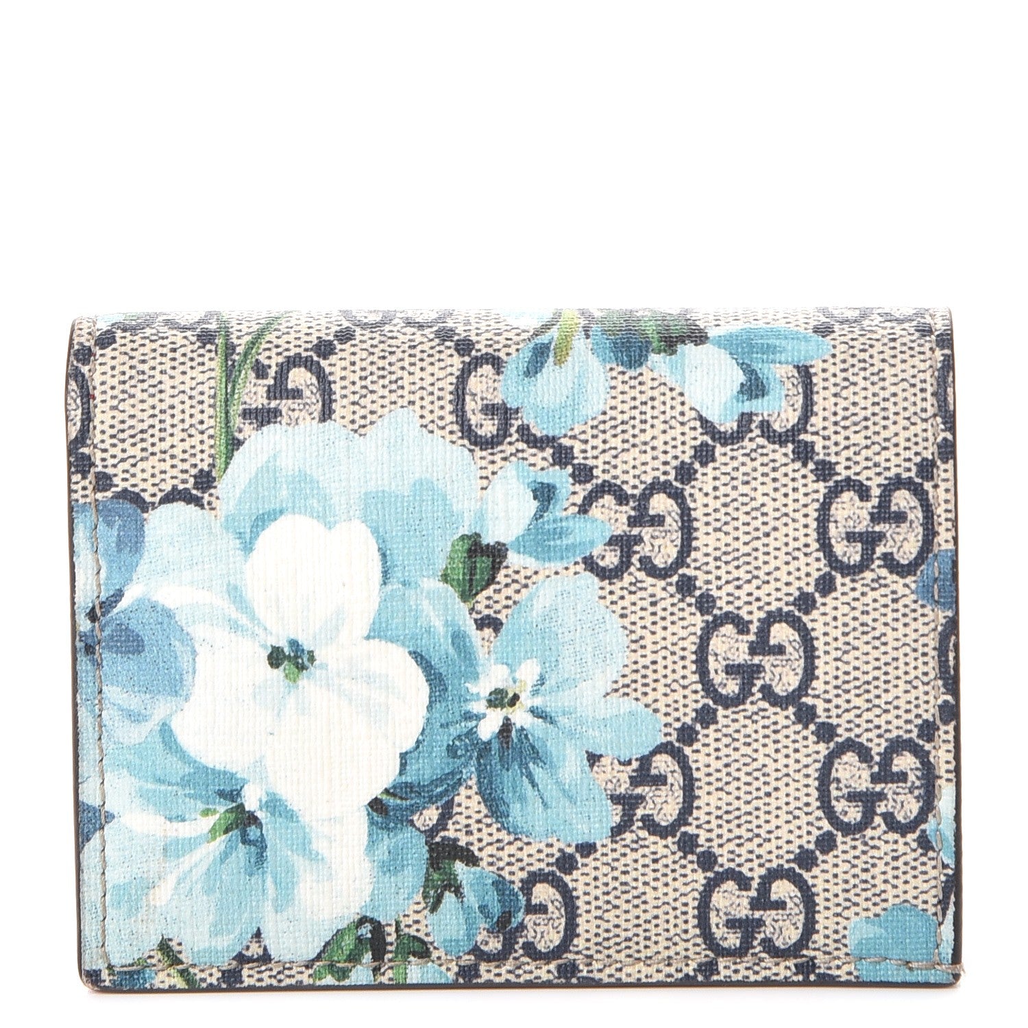 Gucci GG Supreme Monogram Blooms Card Case Beige Blue Navy Hibiscus Red 1 of 9