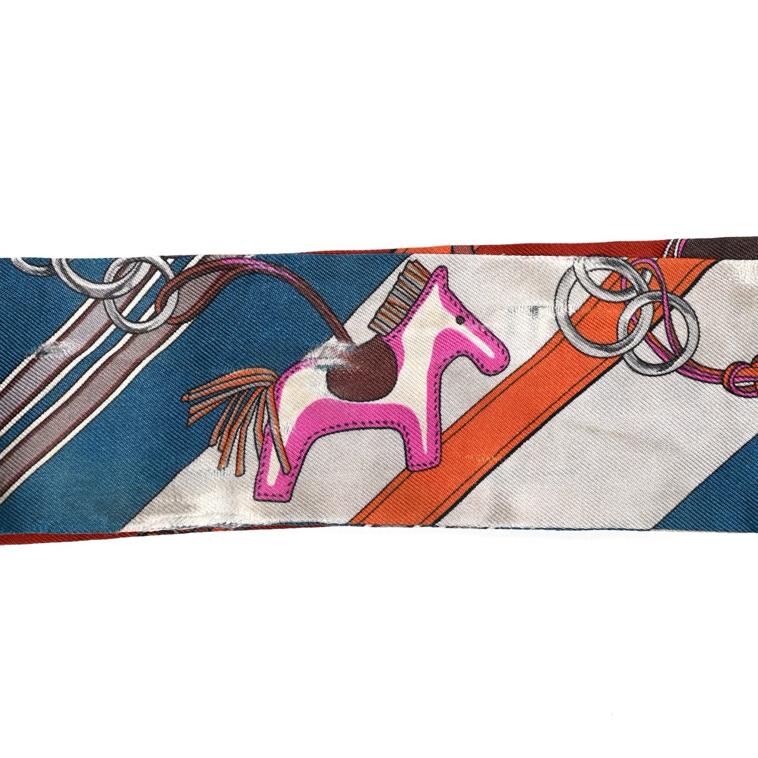 Hermes Silk Brides et Gris Twilly Marron Bleu Orange 6 of 6