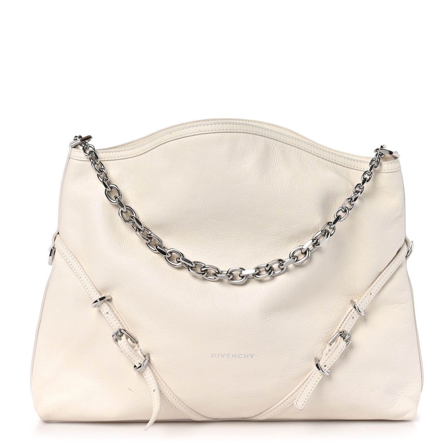 Tumbled Calfskin Medium Voyou Bag Ivory