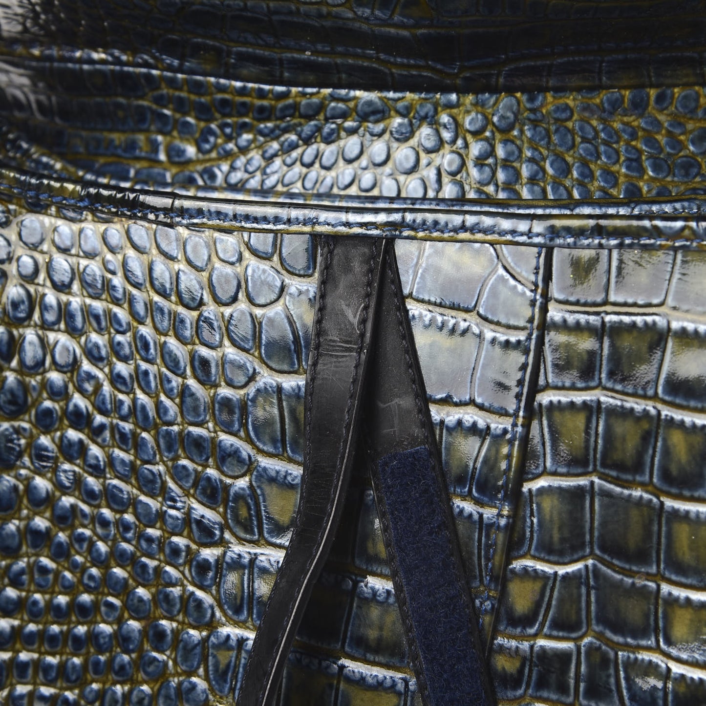 Patent Crocodile Embossed Calfskin Saddle Bag Blue