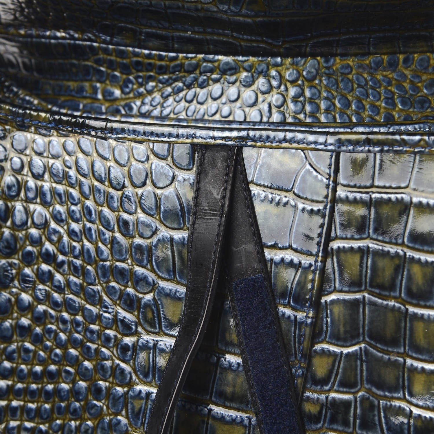 Christian Dior Patent Crocodile Embossed Calfskin Saddle Bag Blue 11 of 11