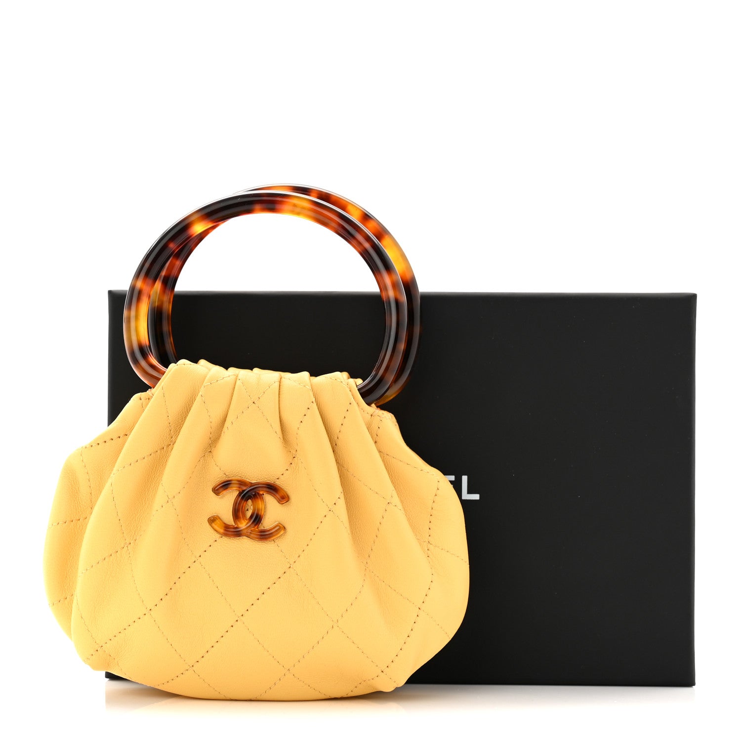 CHANEL ノベルティ バッグ Chanel Lambskin Plexiglass Tortoise Shell Quilted Mini Pouch