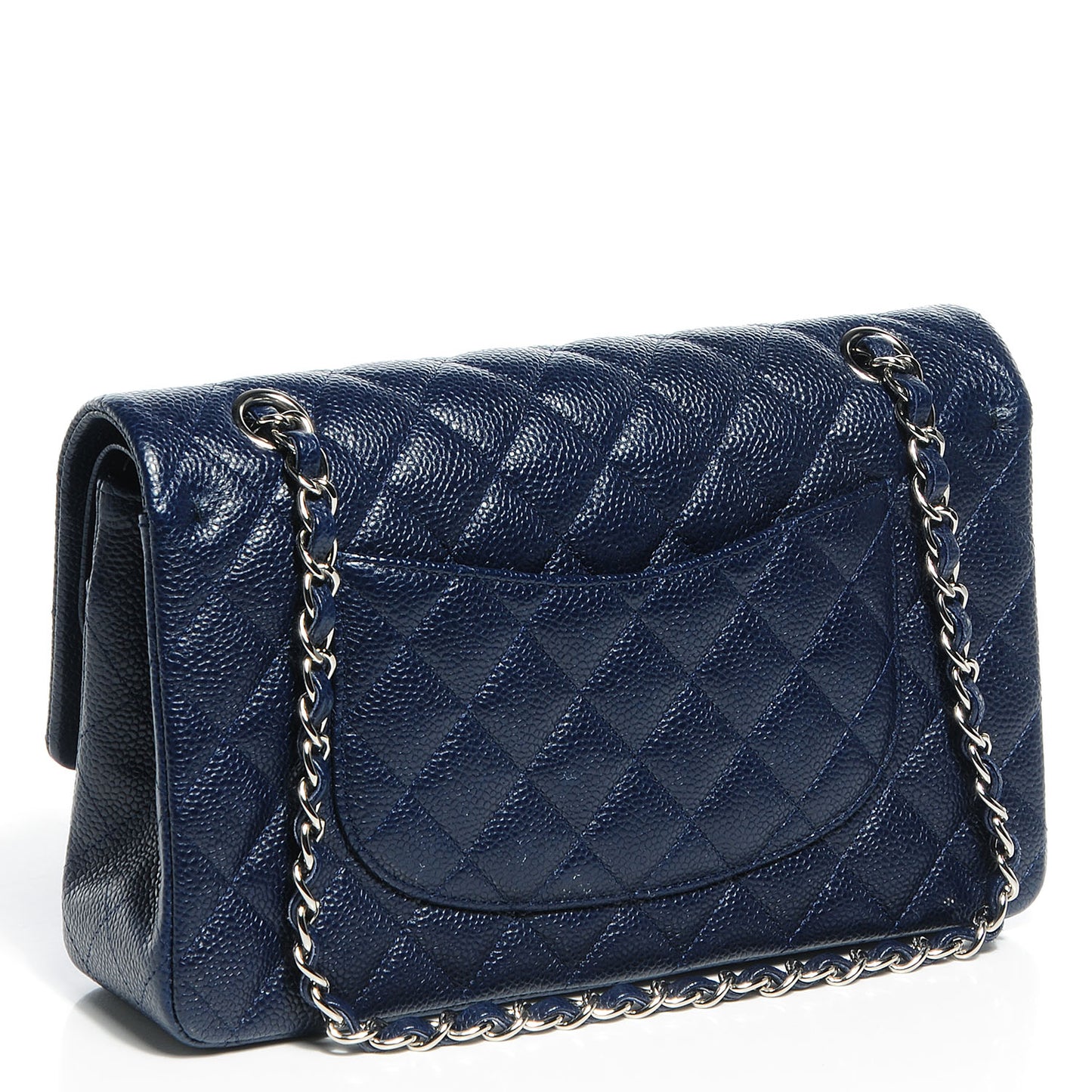 Caviar Quilted Medium Double Flap Navy
