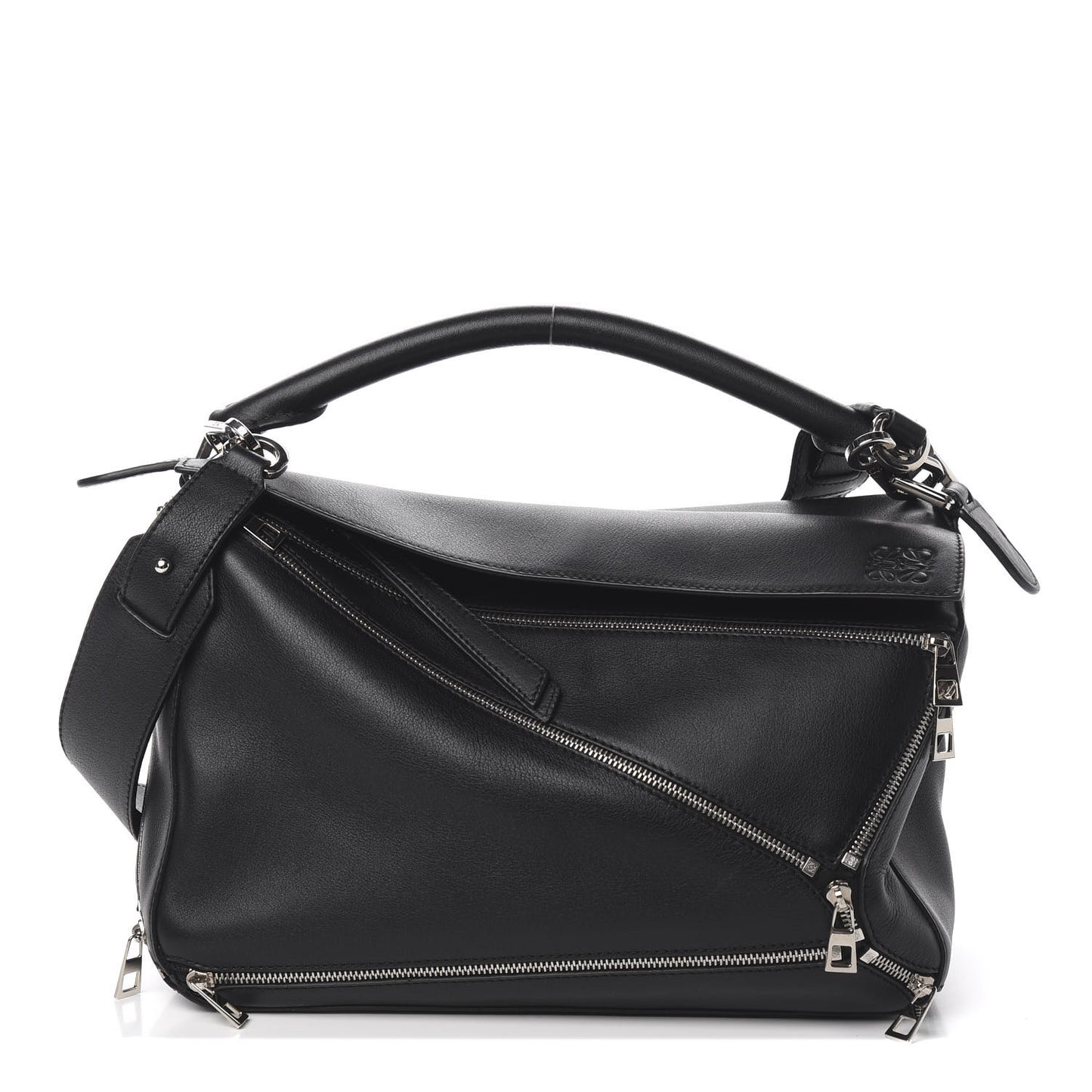 Calfskin Zipper Puzzle Bag Black