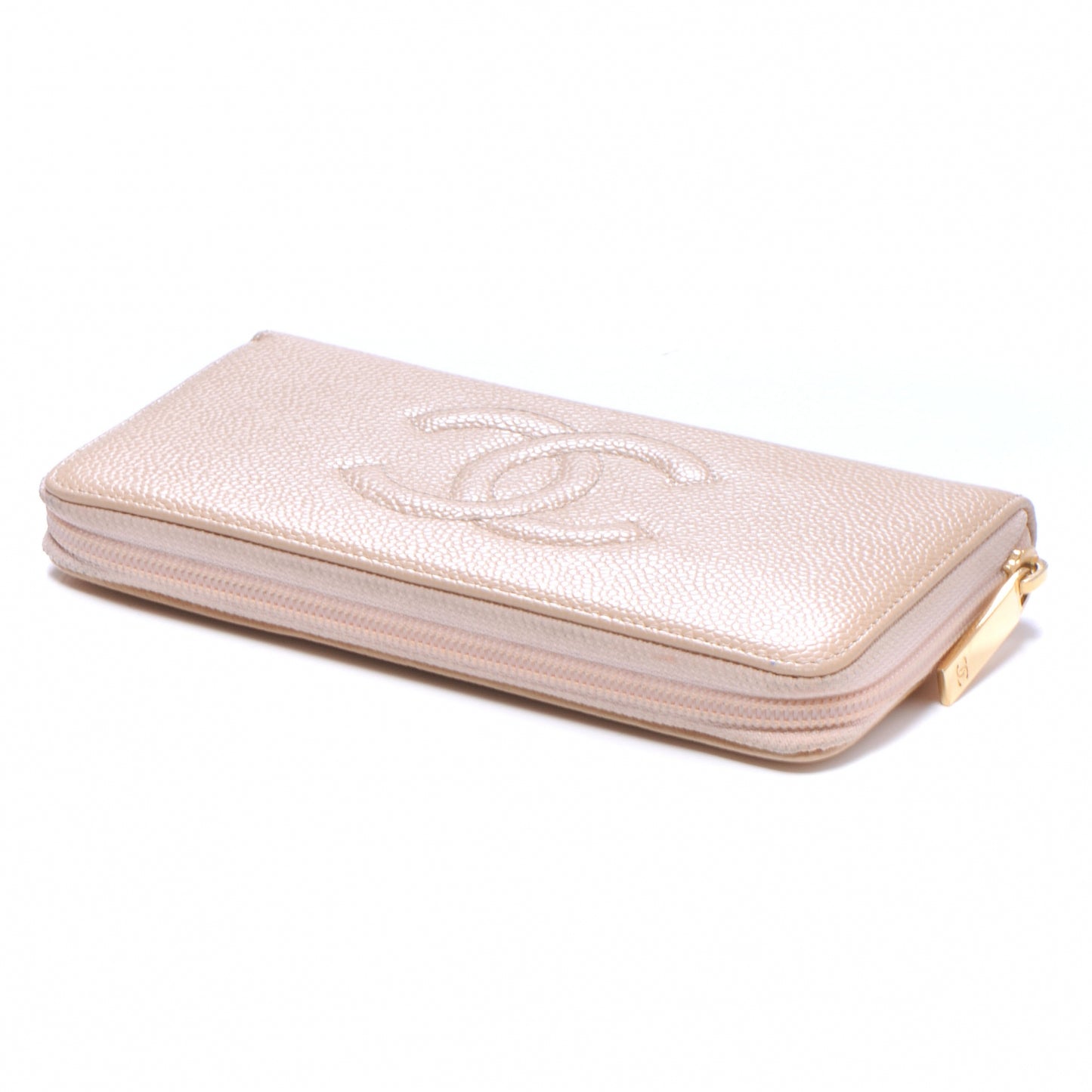 Caviar Zip Around Wallet Beige