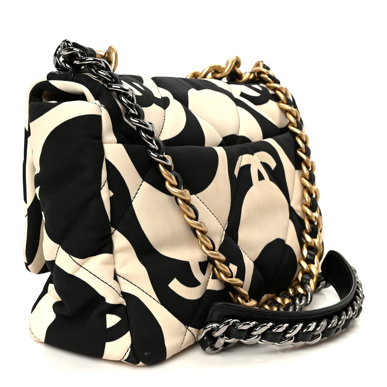 Chanel Fabric Printed Large Chanel 19 Flap Black Ecru 3 of 10
