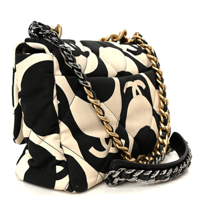 Chanel Fabric Printed Large Chanel 19 Flap Black Ecru 3 of 10