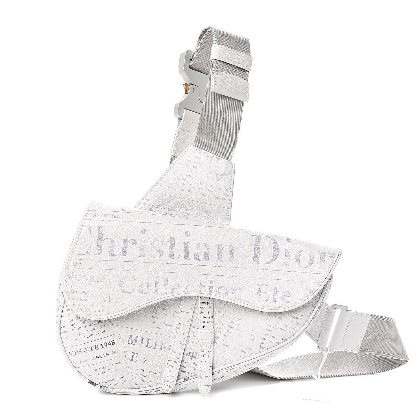 X DANIEL ARSHAM Grained Calfskin Newspaper Print Saddle Bag White