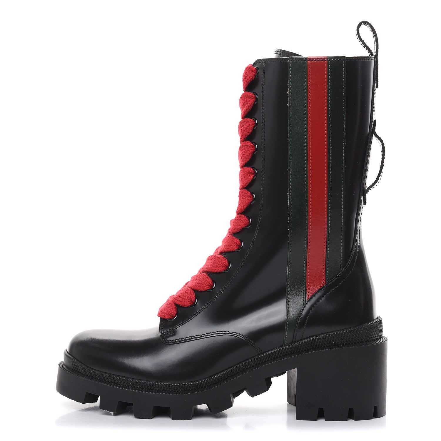 Gucci Magnum Calfskin Cirano Lux Web Lace Up Tall Combat Boots 35.5 Black Verde Hibiscus Red 1 of 8